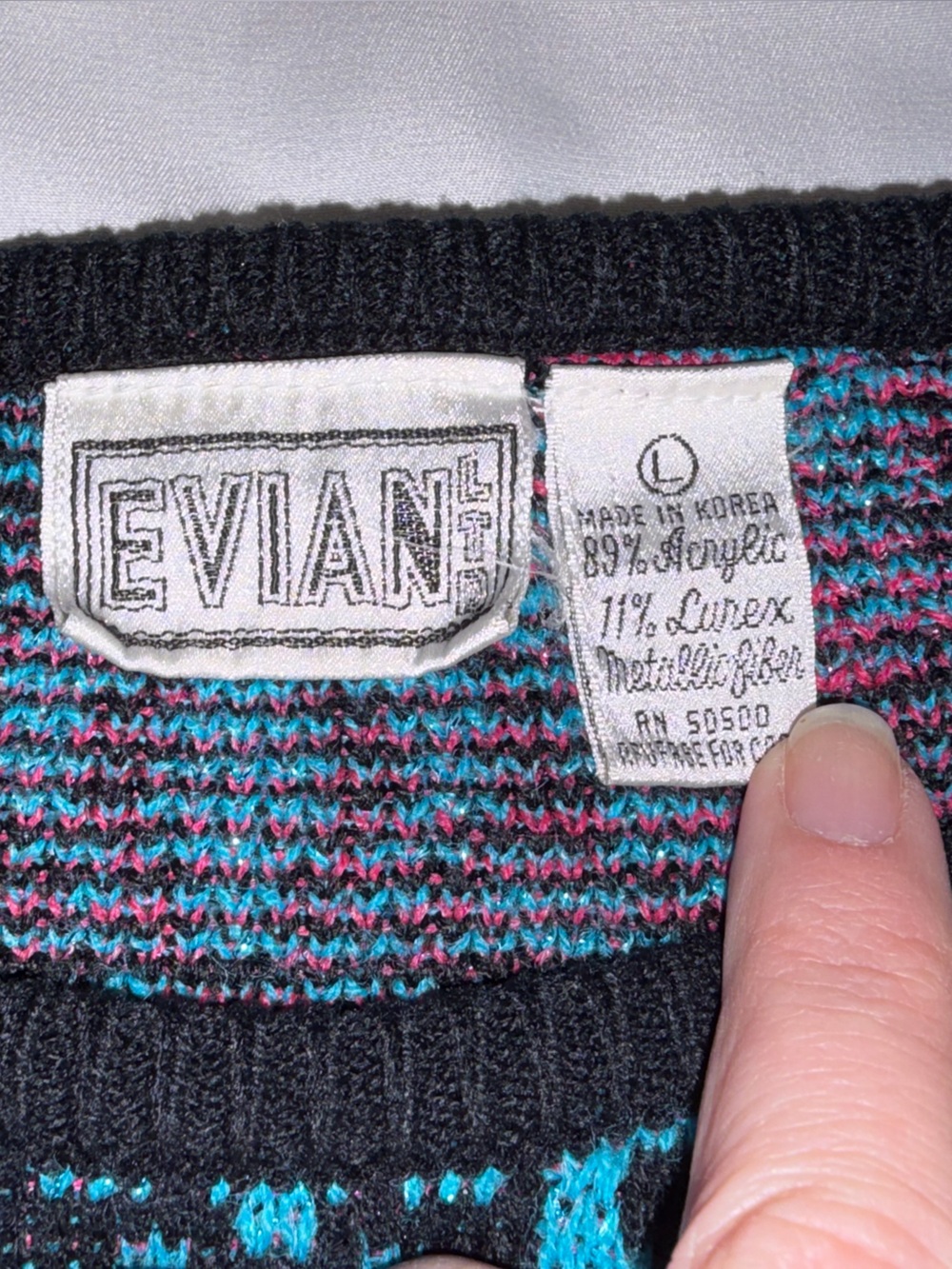 Vintage Evian LTD Crewneck Sweater with Pink & Teal Paisley Pattern   Lot O - Picture 2 of 5